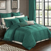 3 Pcs Luxury Box Pleated Duvet Set - Teal